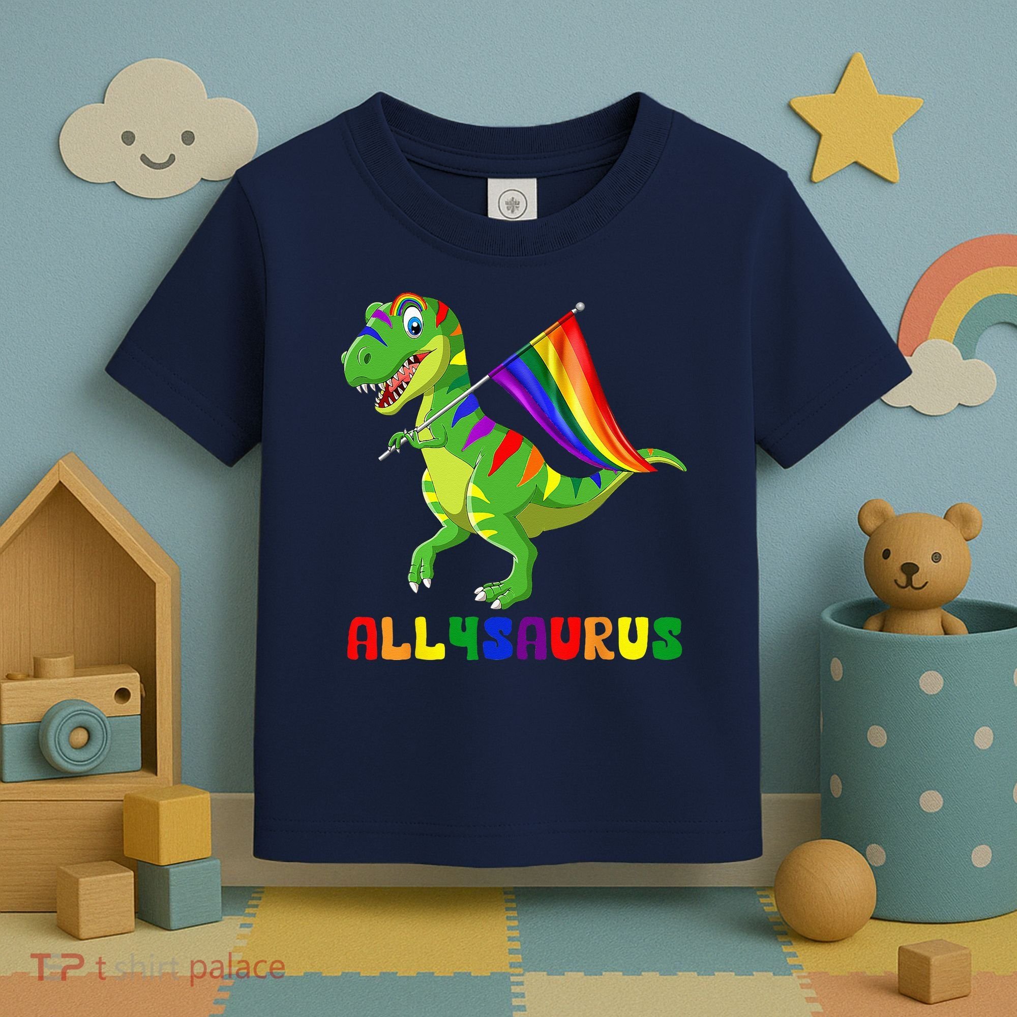 Allysaurus LGBT Dinosaur Rainbow Flag Ally LGBT Pride Toddler T-Shirt