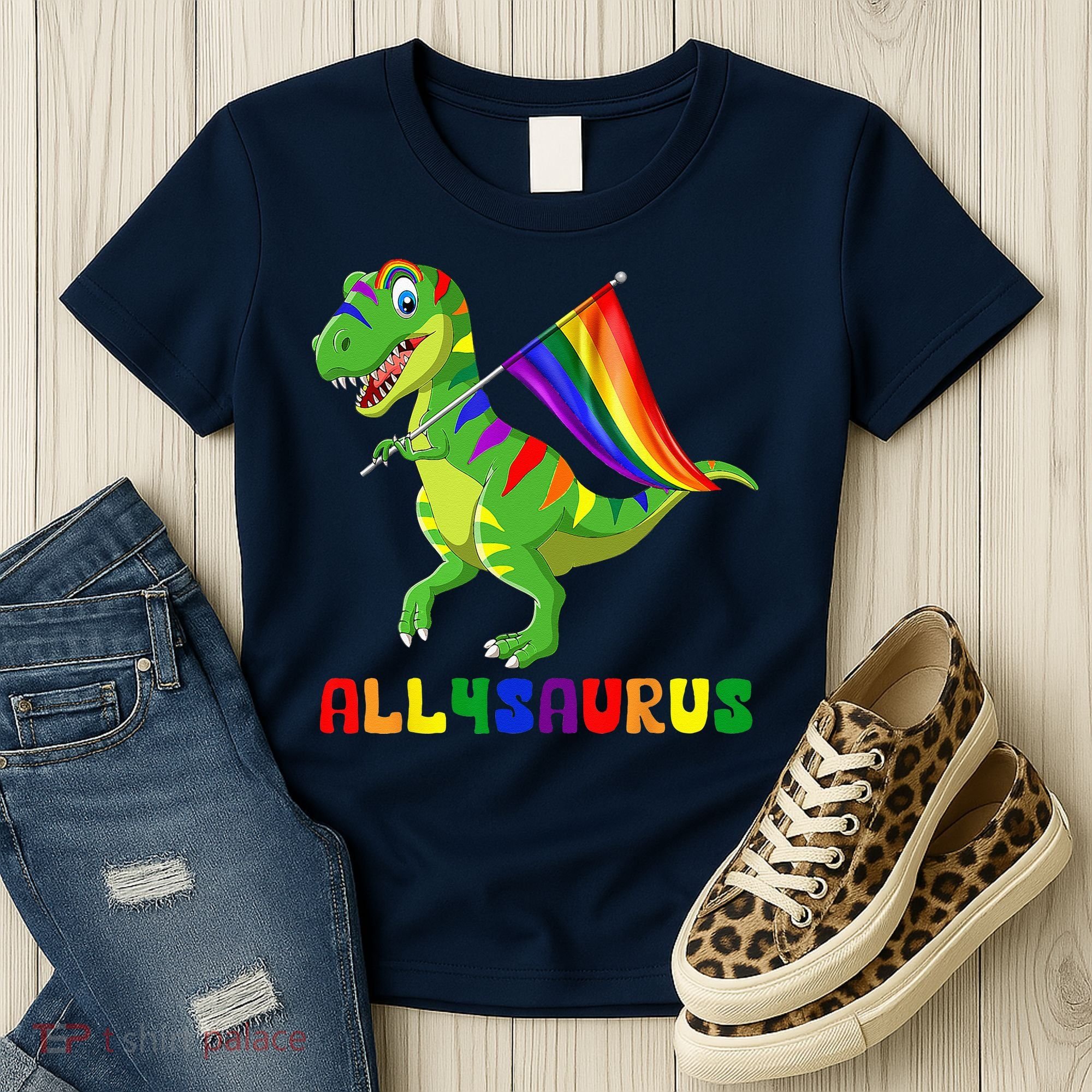 Allysaurus LGBT Dinosaur Rainbow Flag Ally LGBT Pride Women's T-Shirt