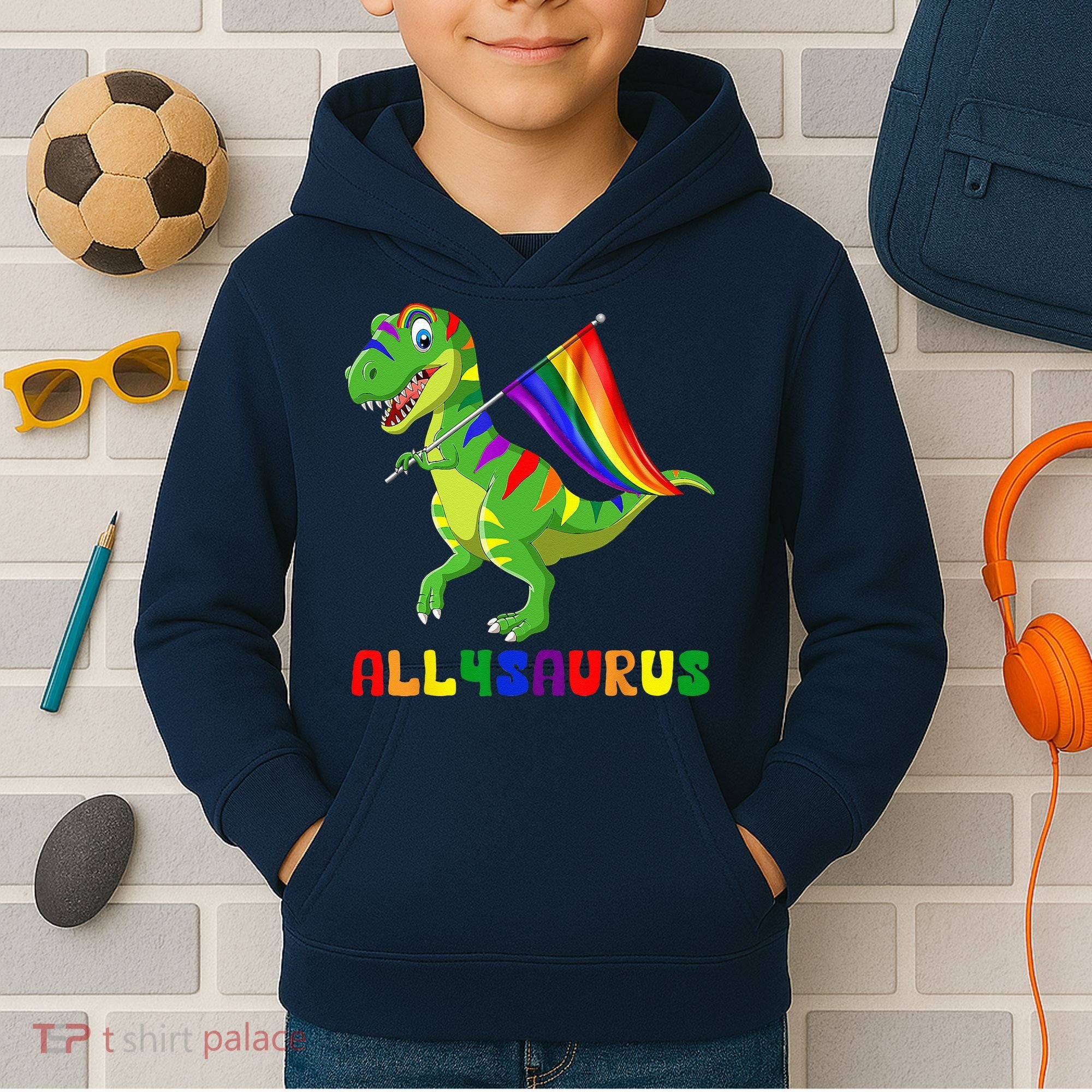Allysaurus LGBT Dinosaur Rainbow Flag Ally LGBT Pride Kids Hoodie