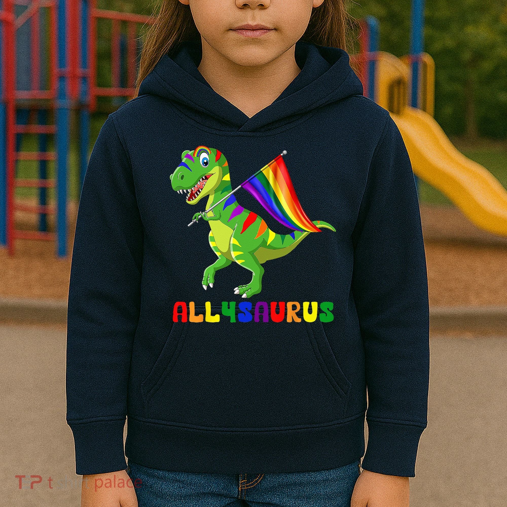 Allysaurus LGBT Dinosaur Rainbow Flag Ally LGBT Pride Kids Hoodie