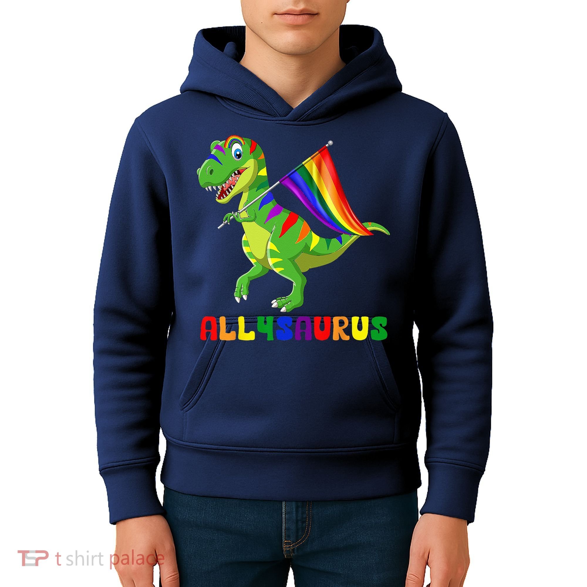 Allysaurus LGBT Dinosaur Rainbow Flag Ally LGBT Pride Kids Hoodie
