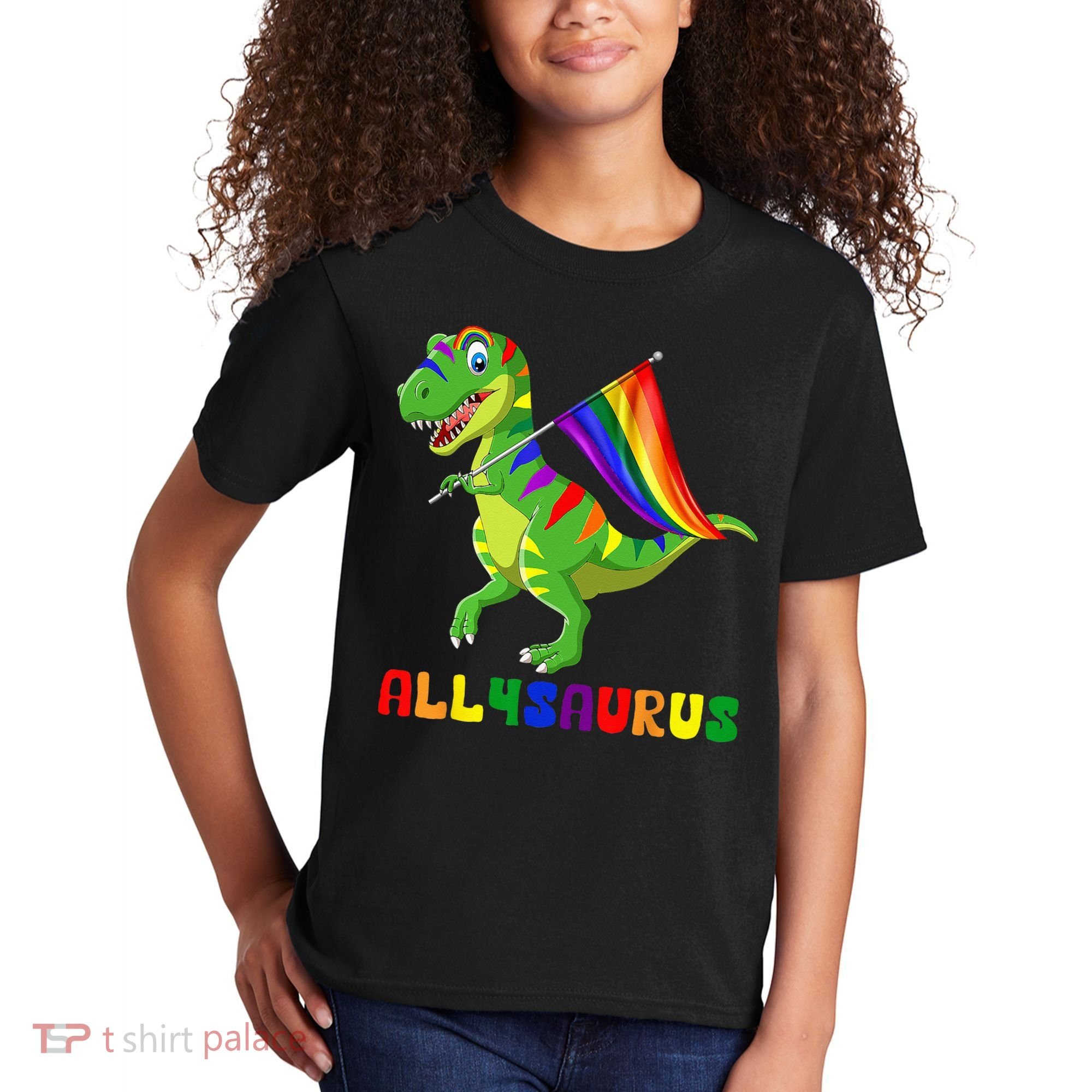 Allysaurus LGBT Dinosaur Rainbow Flag Ally LGBT Pride Kids T-Shirt