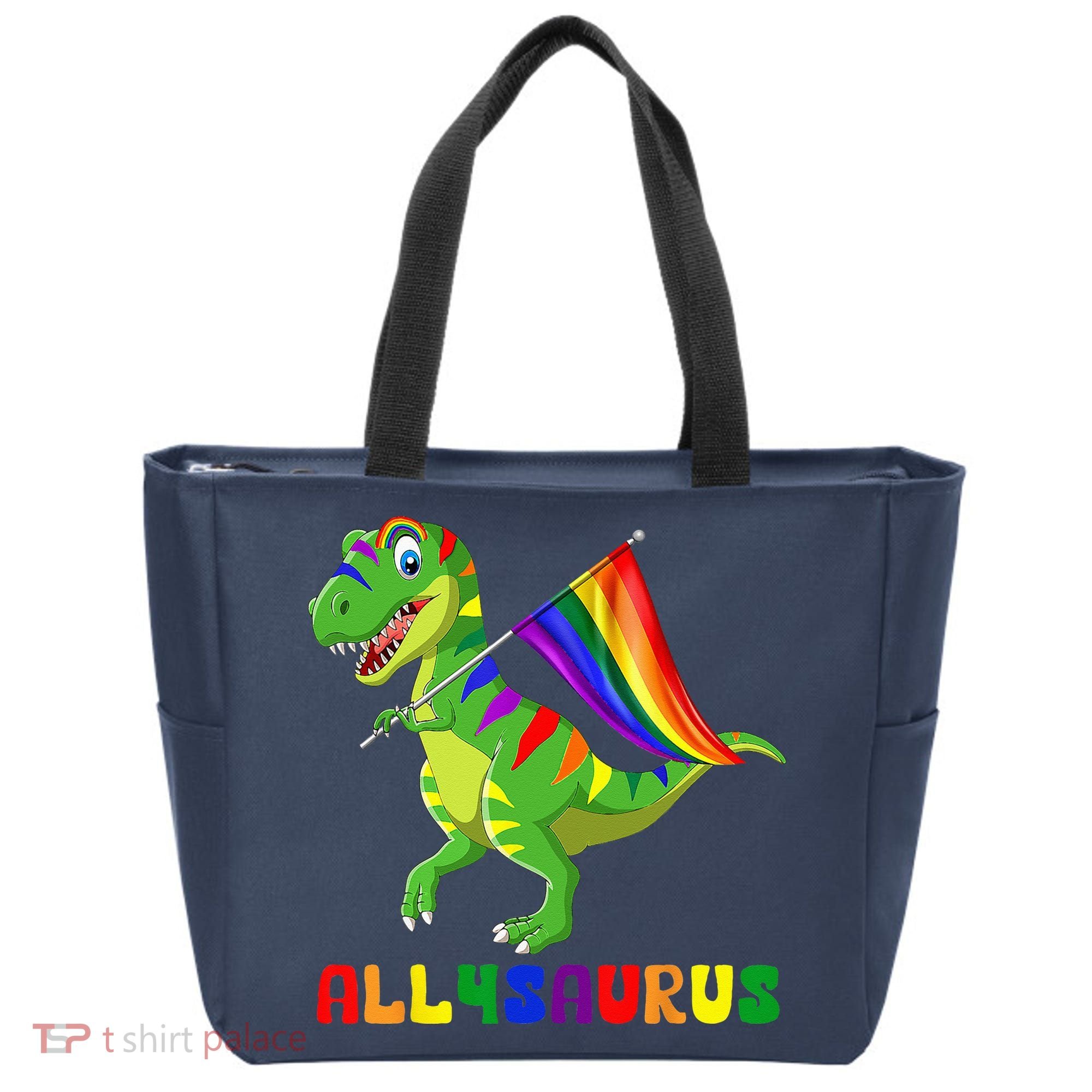 Allysaurus LGBT Dinosaur Rainbow Flag Ally LGBT Pride Tote Bag