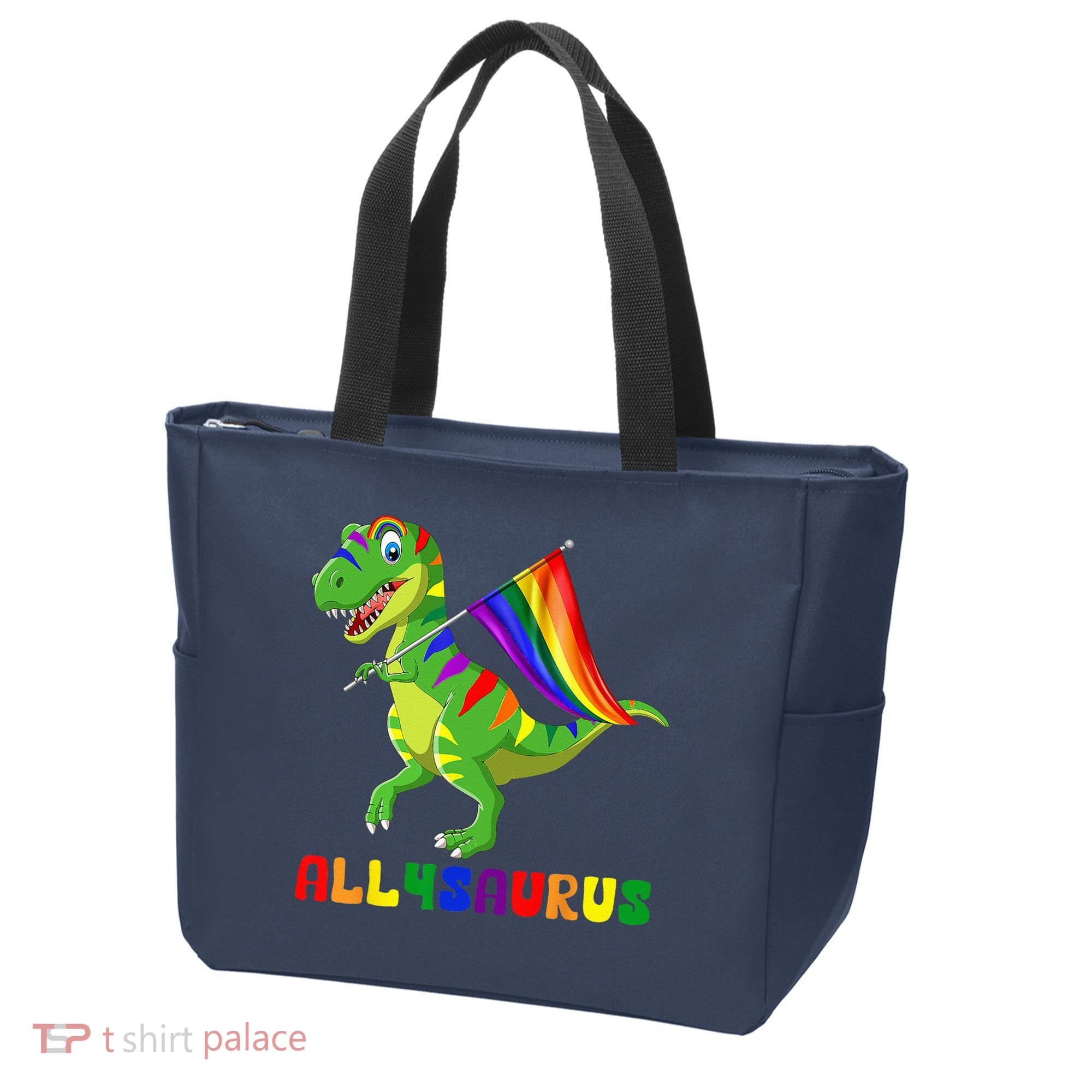 Allysaurus LGBT Dinosaur Rainbow Flag Ally LGBT Pride Tote Bag