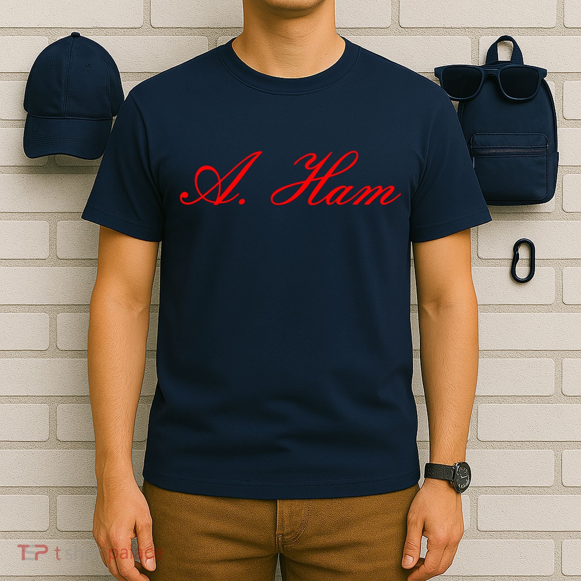 Alexander Hamilton A. Ham Red Script Logo T-Shirt