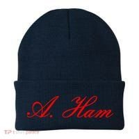 Alexander Hamilton A. Ham Red Script Logo Beanie thumb 0
