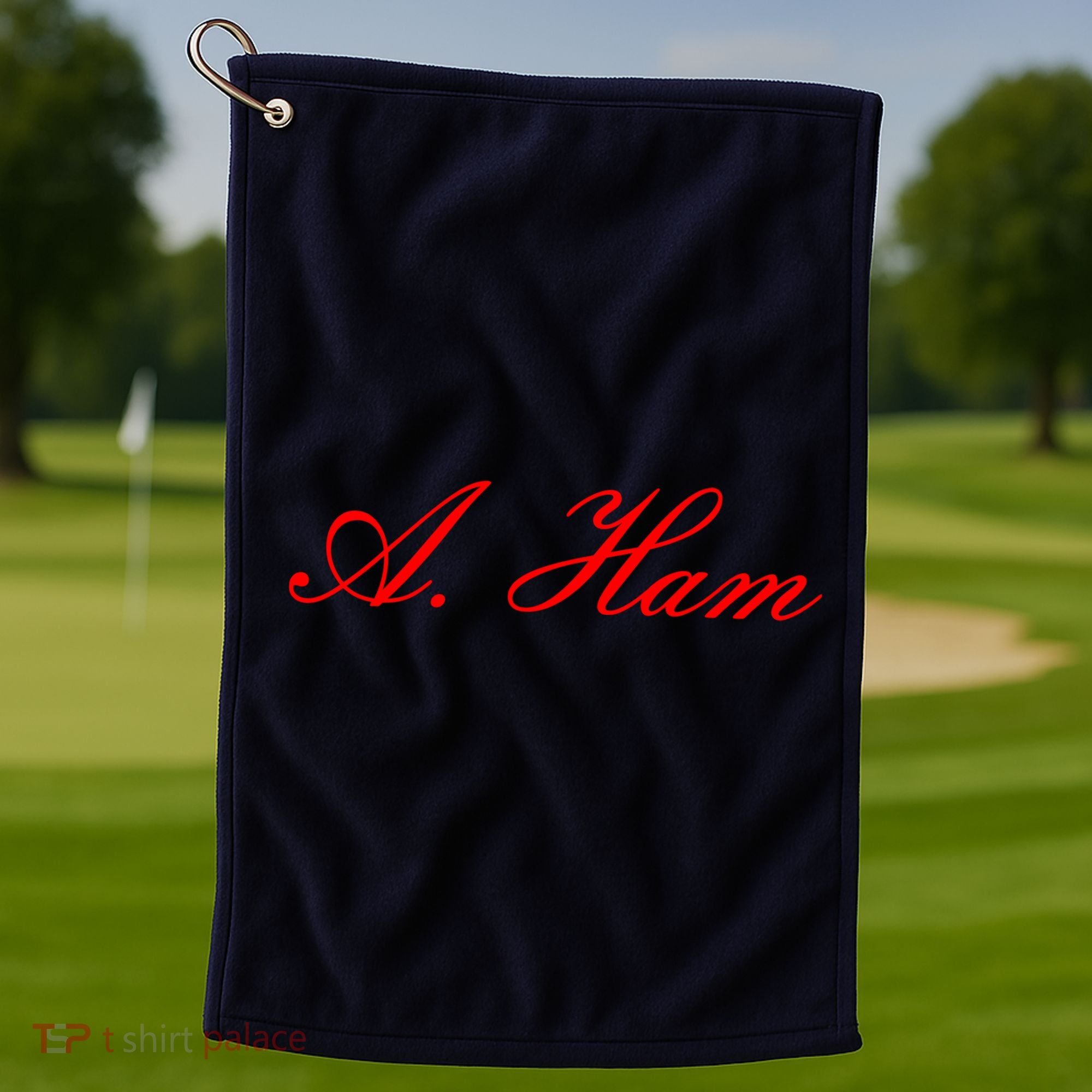 Alexander Hamilton A. Ham Red Script Logo Golf Towel