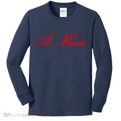 Alexander Hamilton A. Ham Red Script Logo Kids Long Sleeve Shirt