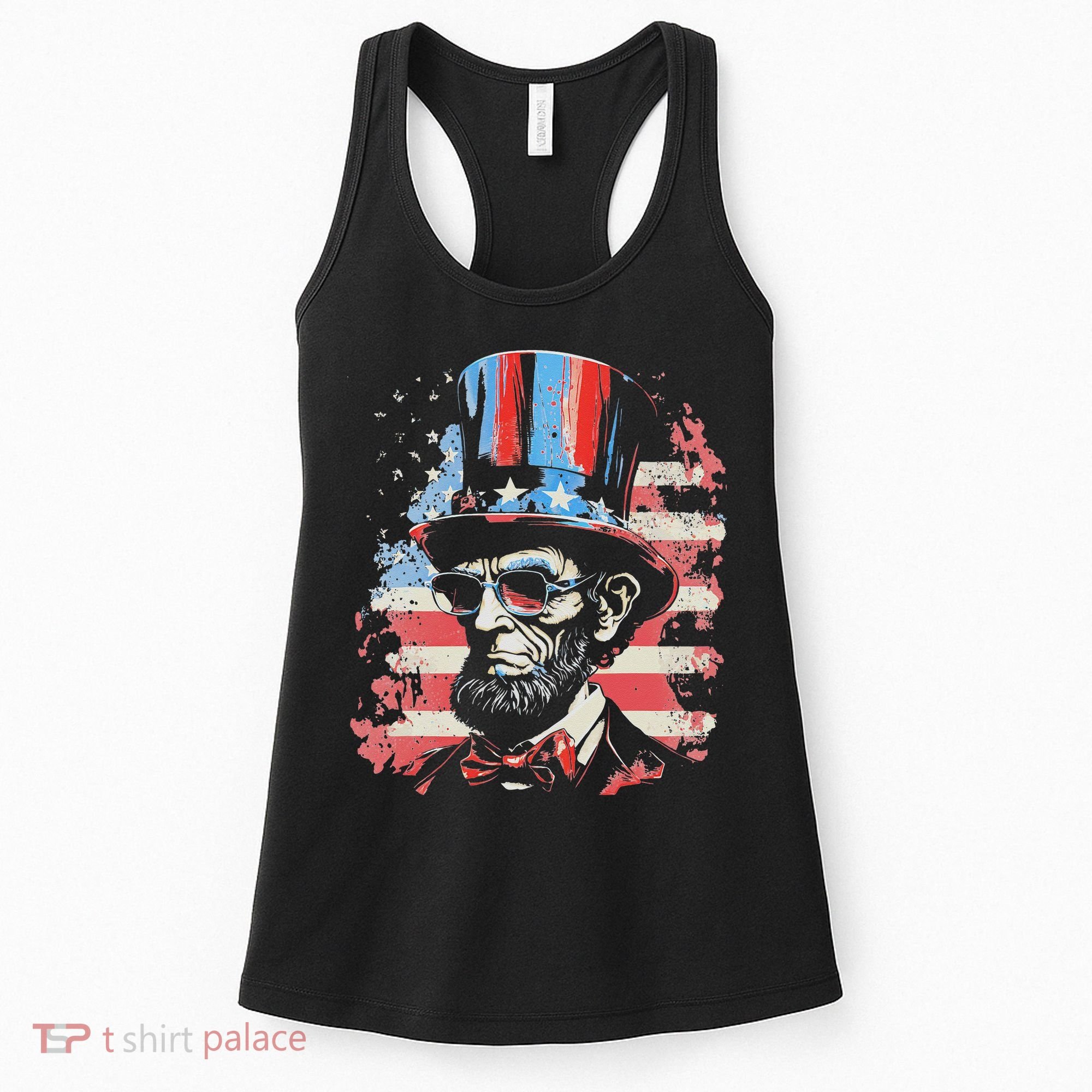 Abraham Lincoln Funny 4th of July American Flag USA America Women's Tank Top