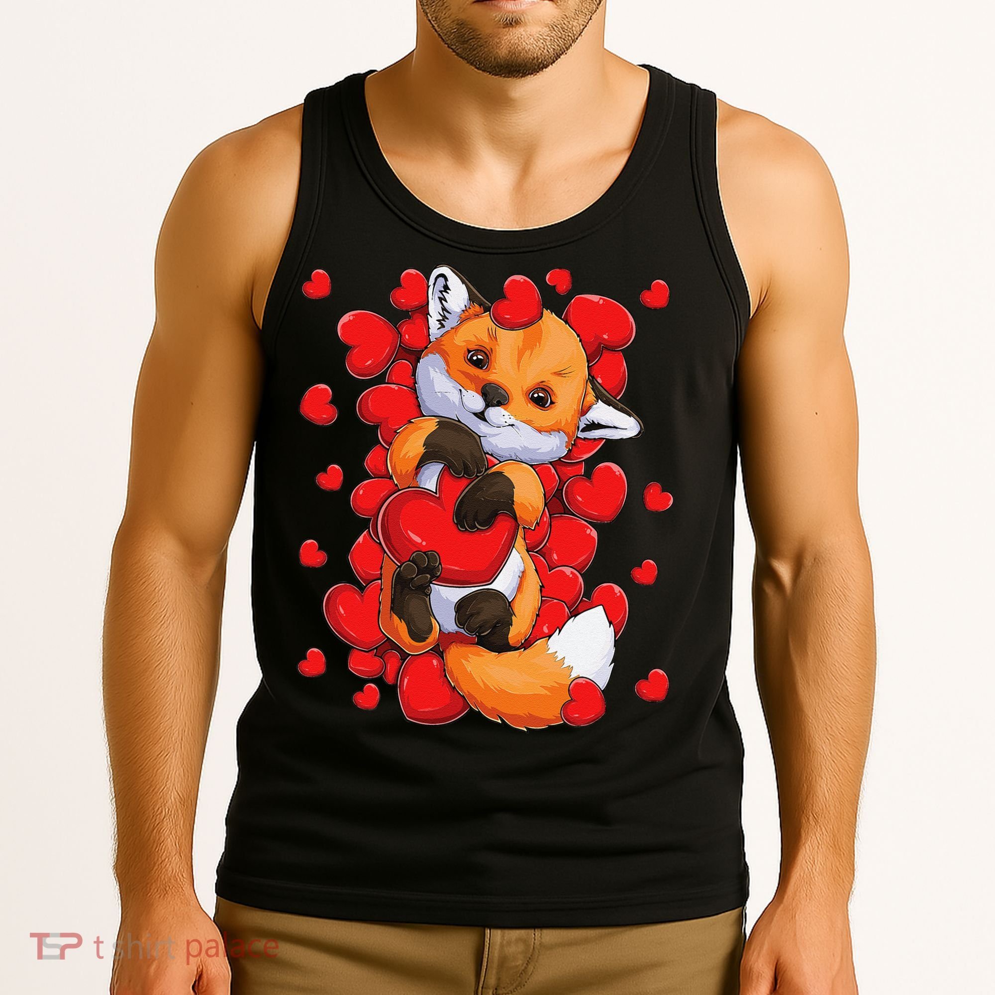 Animal Lovers Fox Heart Valentine's Days Tank Top