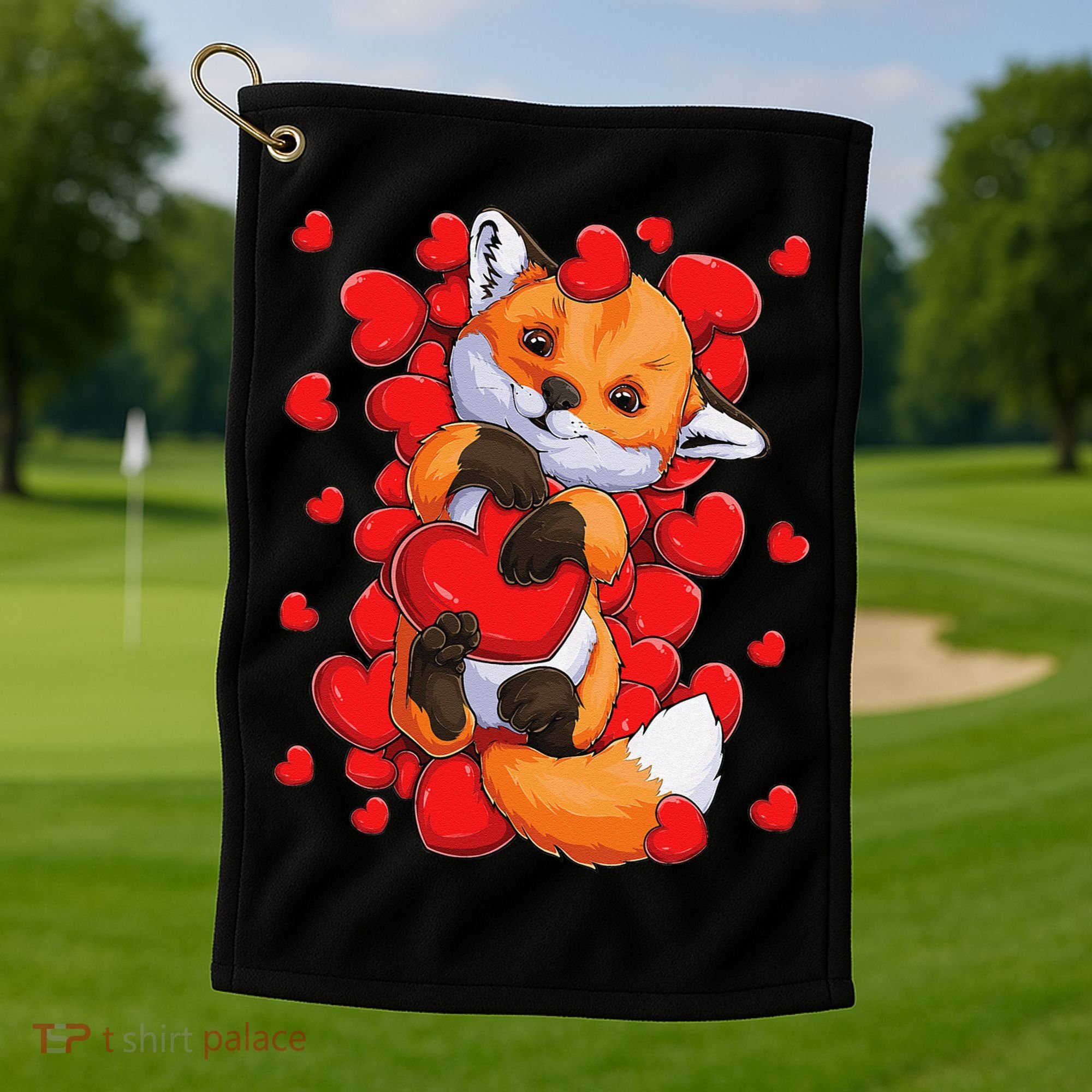 Animal Lovers Fox Heart Valentine's Days Golf Towel