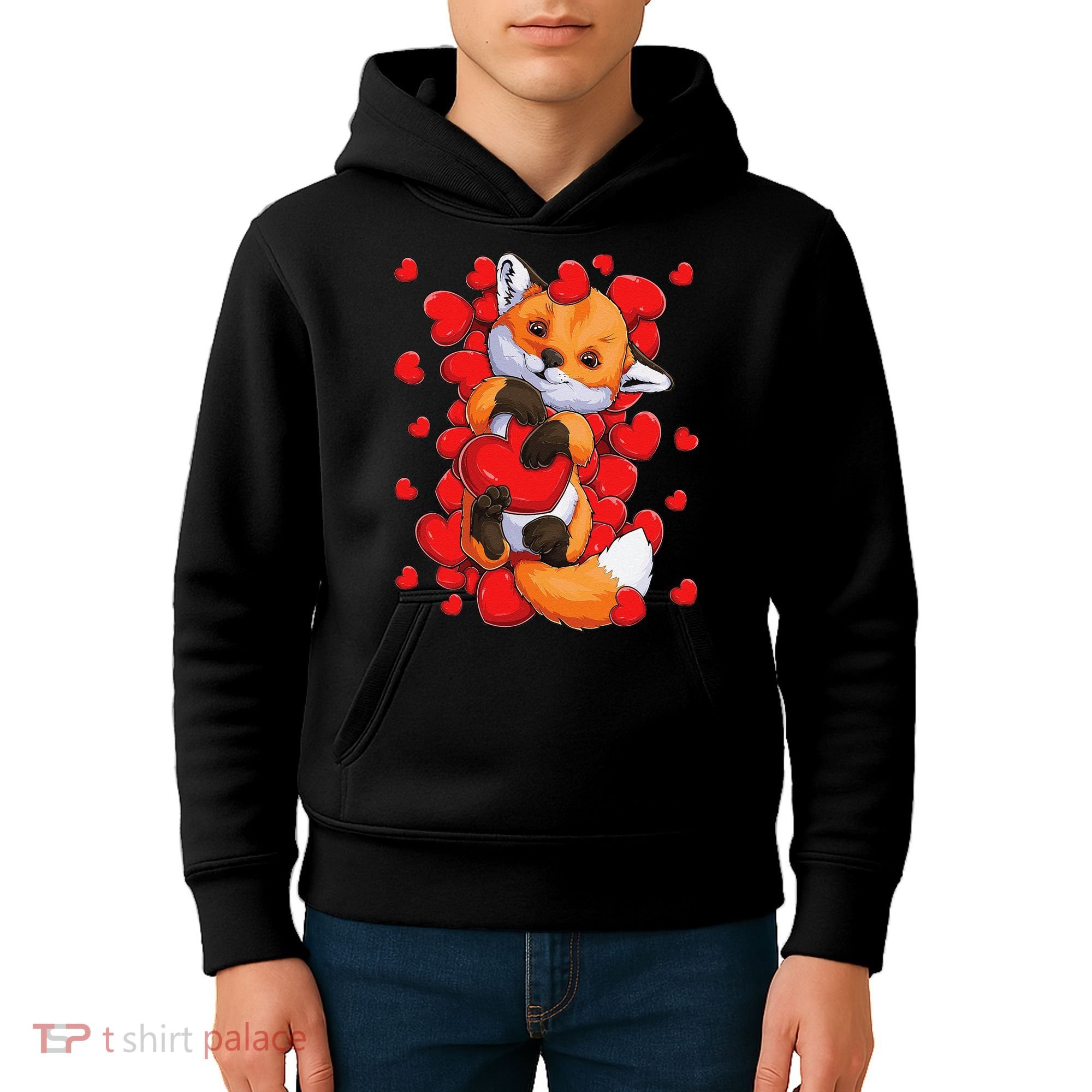 Animal Lovers Fox Heart Valentine's Days Kids Hoodie