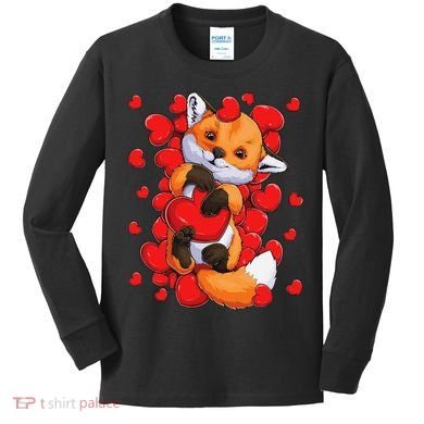Animal Lovers Fox Heart Valentine's Days Kids Long Sleeve Shirt