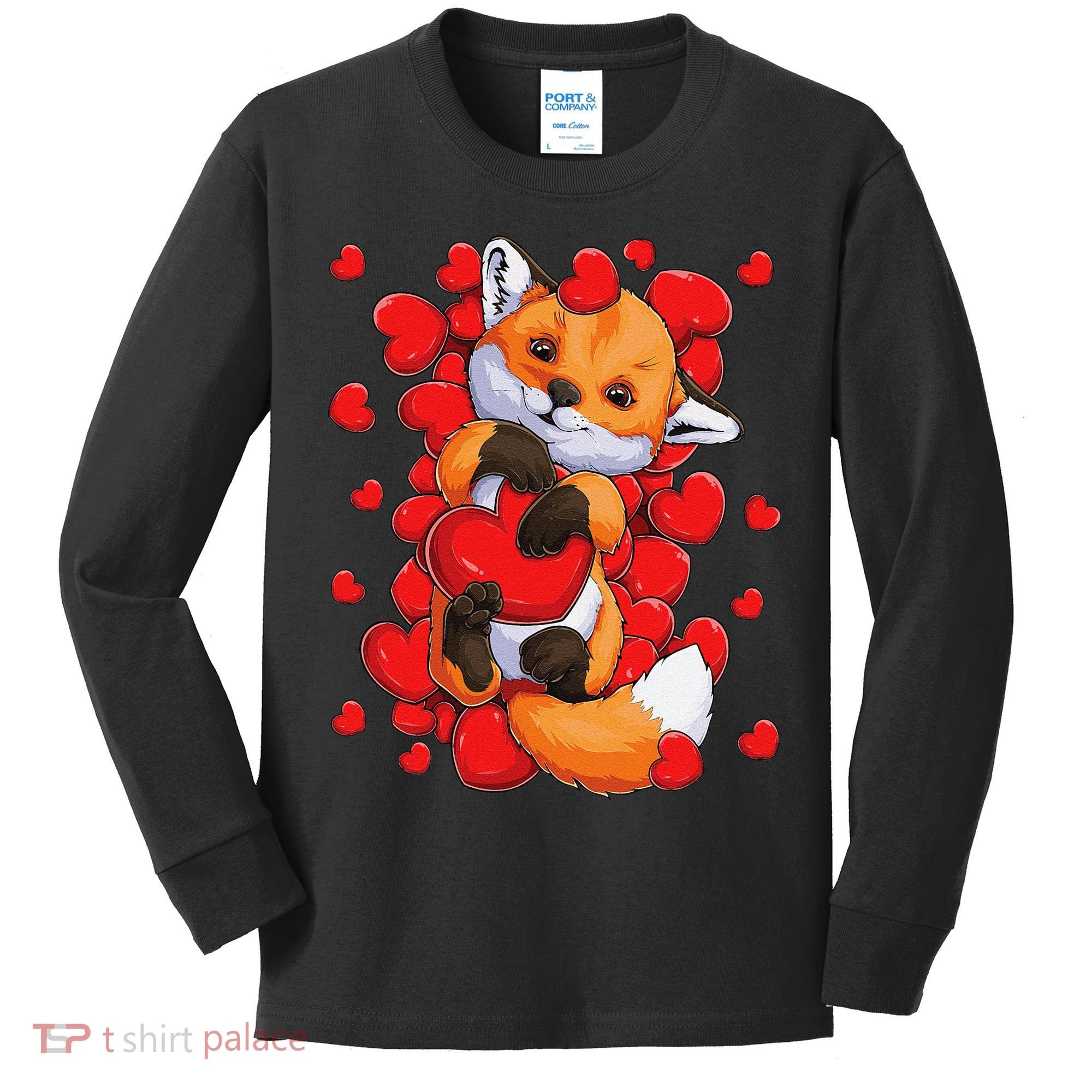Animal Lovers Fox Heart Valentine's Days Kids Long Sleeve Shirt