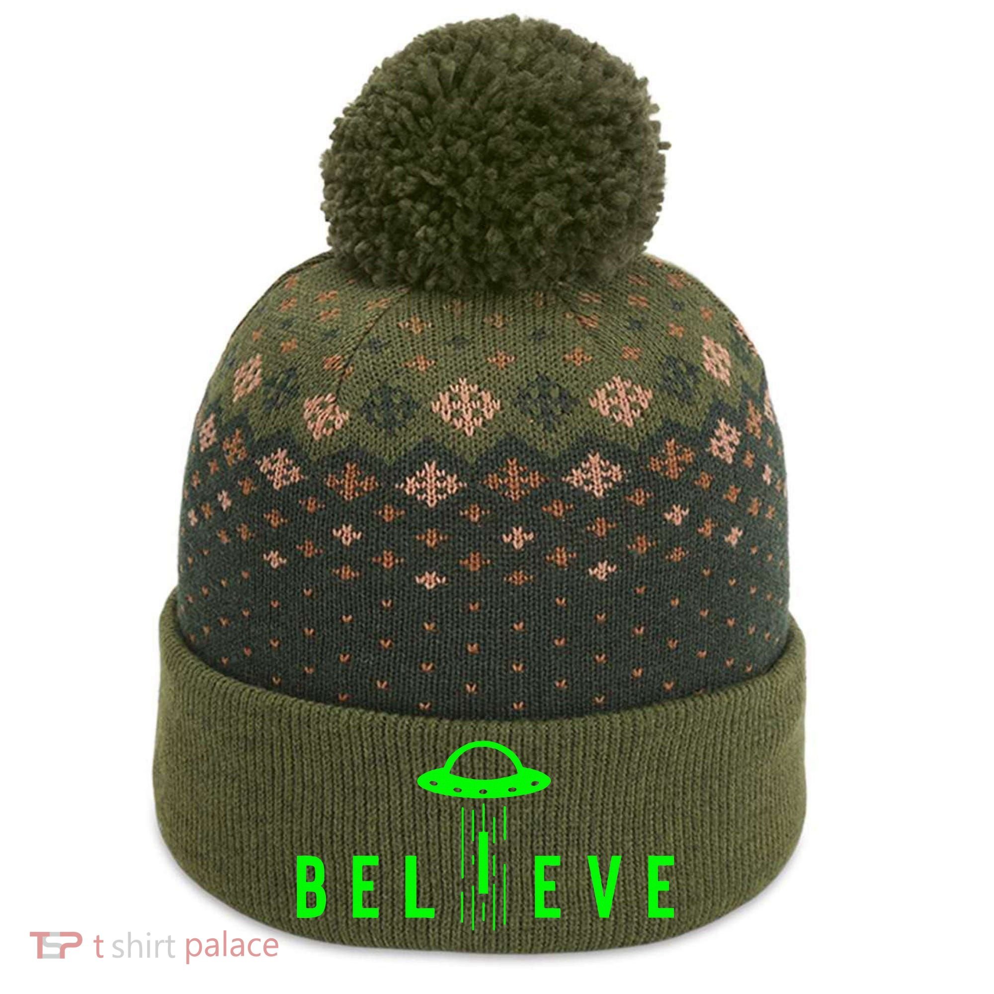 Alien Lover Gifts Ufo Abduction Believe The Baniff Cuffed Pom Beanie
