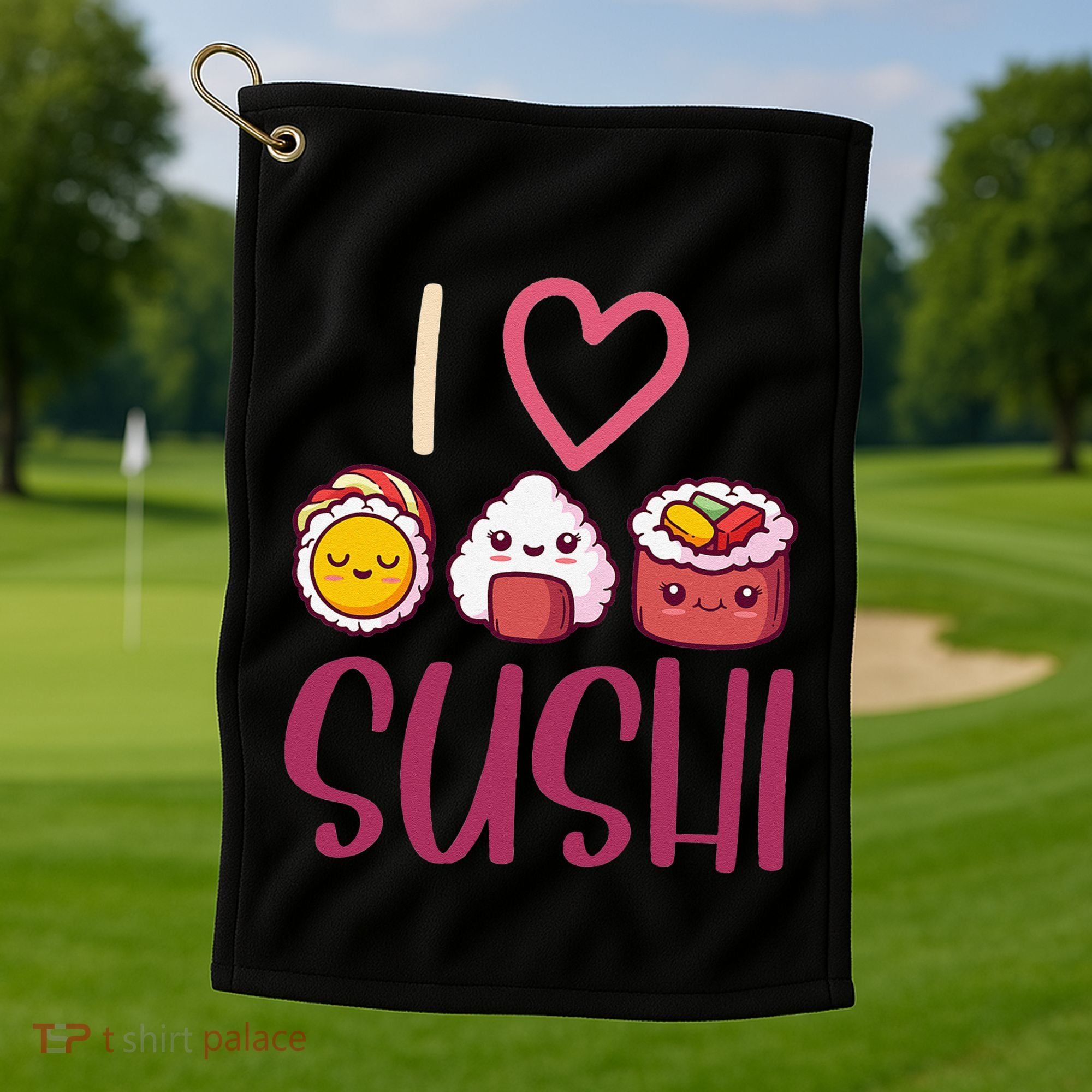 Anime Lover Gift Asian Food Nigiri Sashimi Maki I Love Sushi Golf Towel