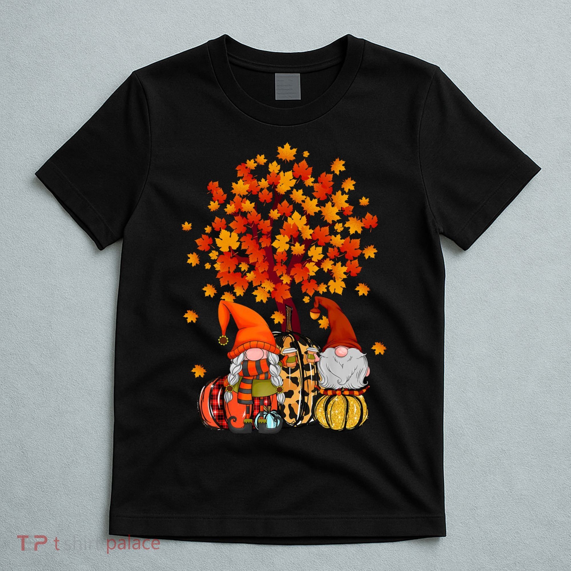 Autumn Leaves Gnomes Fall Season Pumpkin T-Shirt