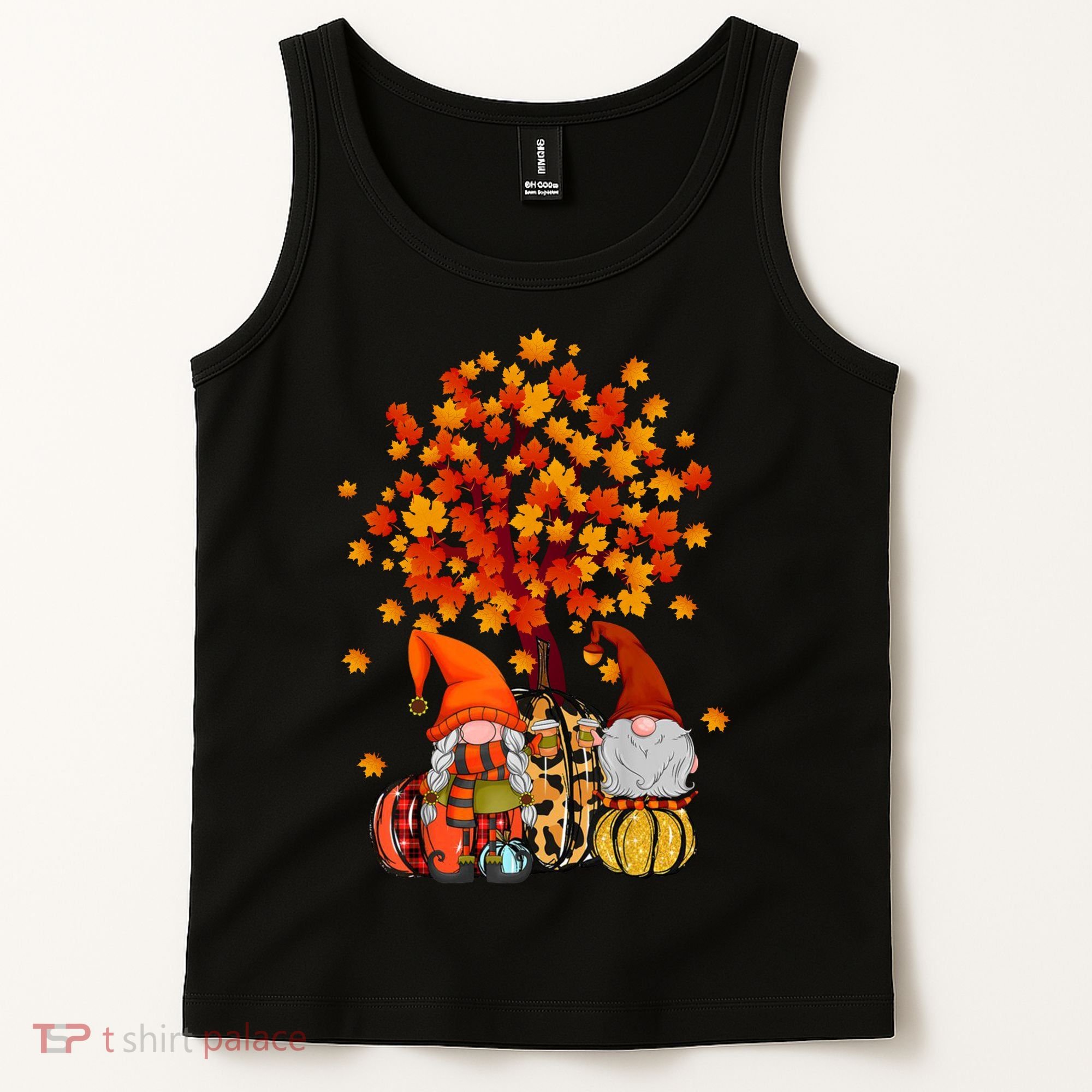 Autumn Leaves Gnomes Fall Season Pumpkin Tank Top