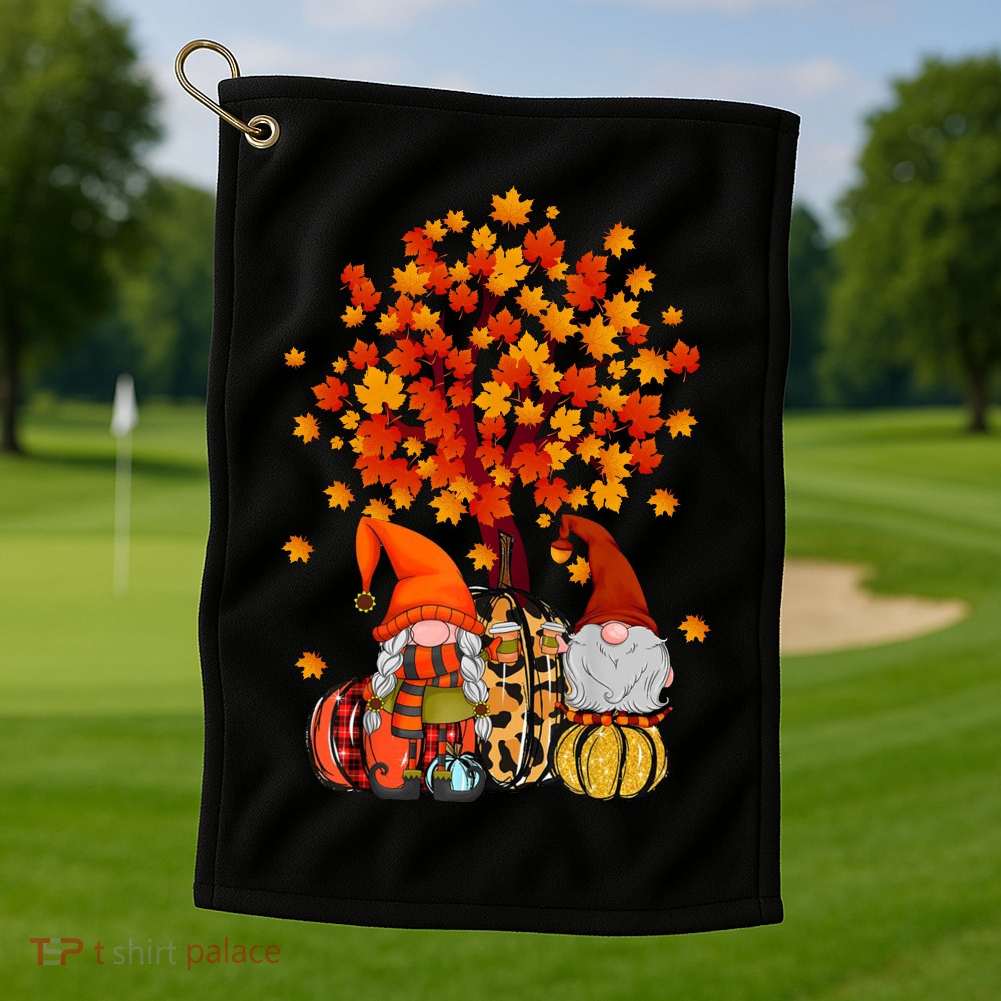 Autumn Leaves Gnomes Fall Season Pumpkin Golf Towel