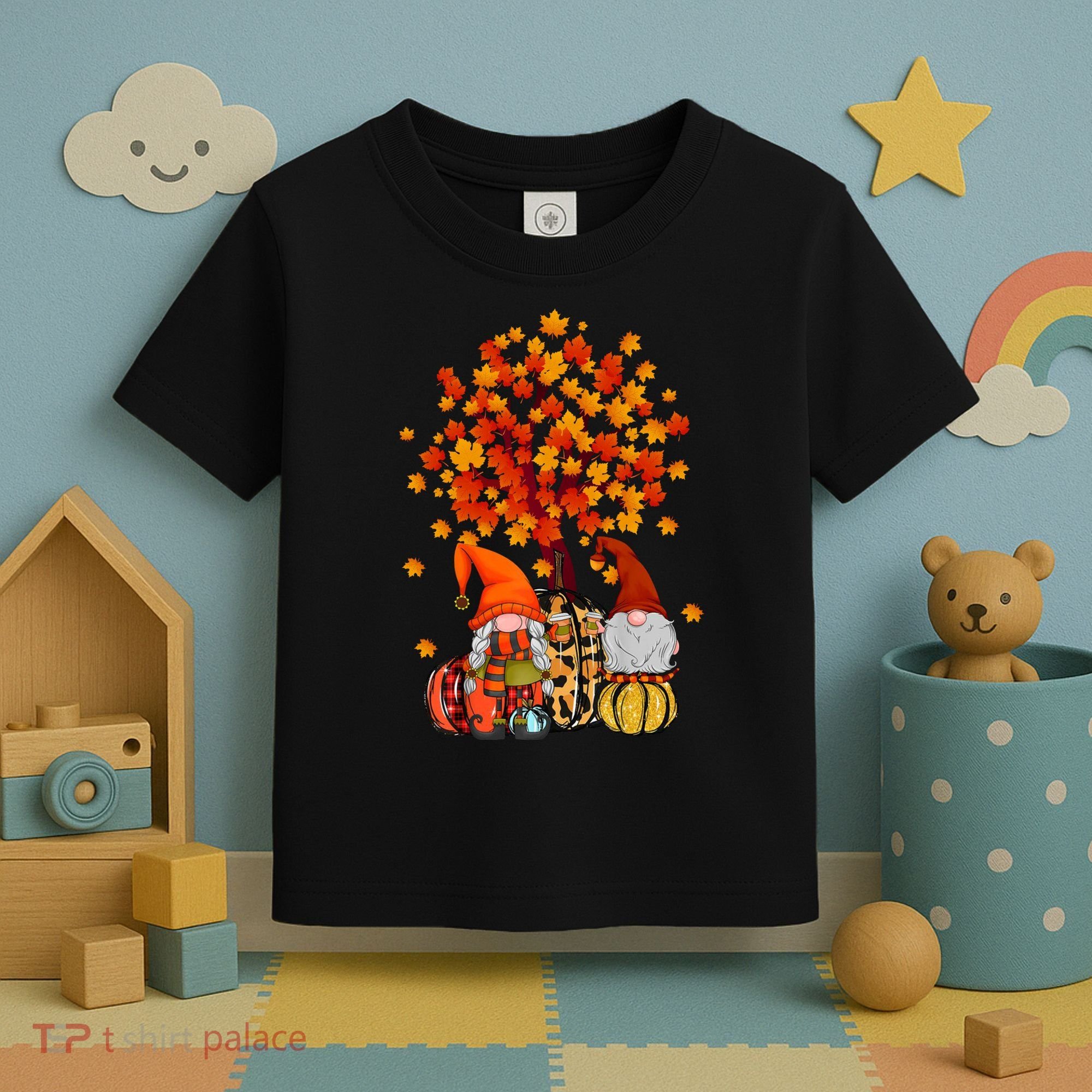 Autumn Leaves Gnomes Fall Season Pumpkin Toddler T-Shirt