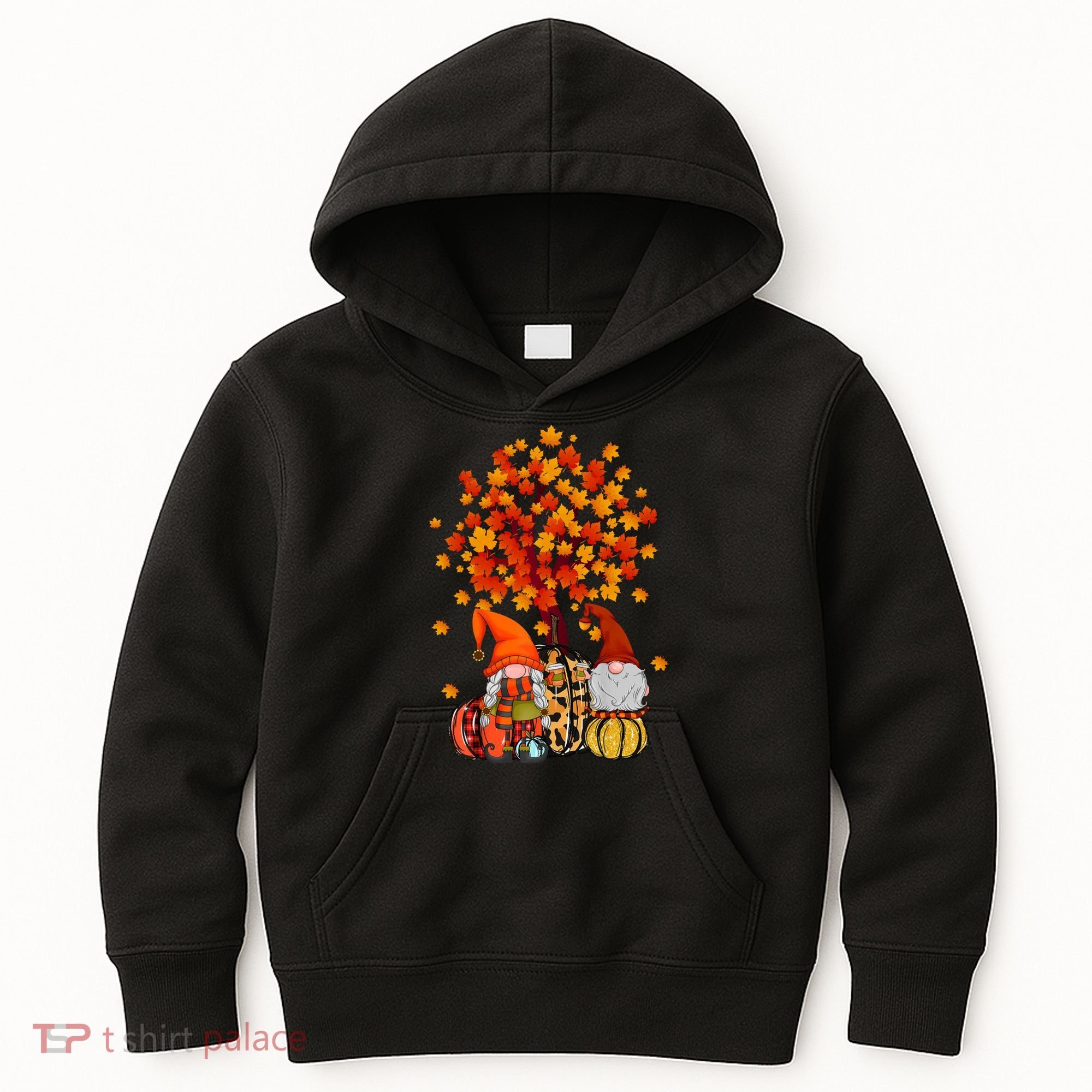 Autumn Leaves Gnomes Fall Season Pumpkin Kids Hoodie
