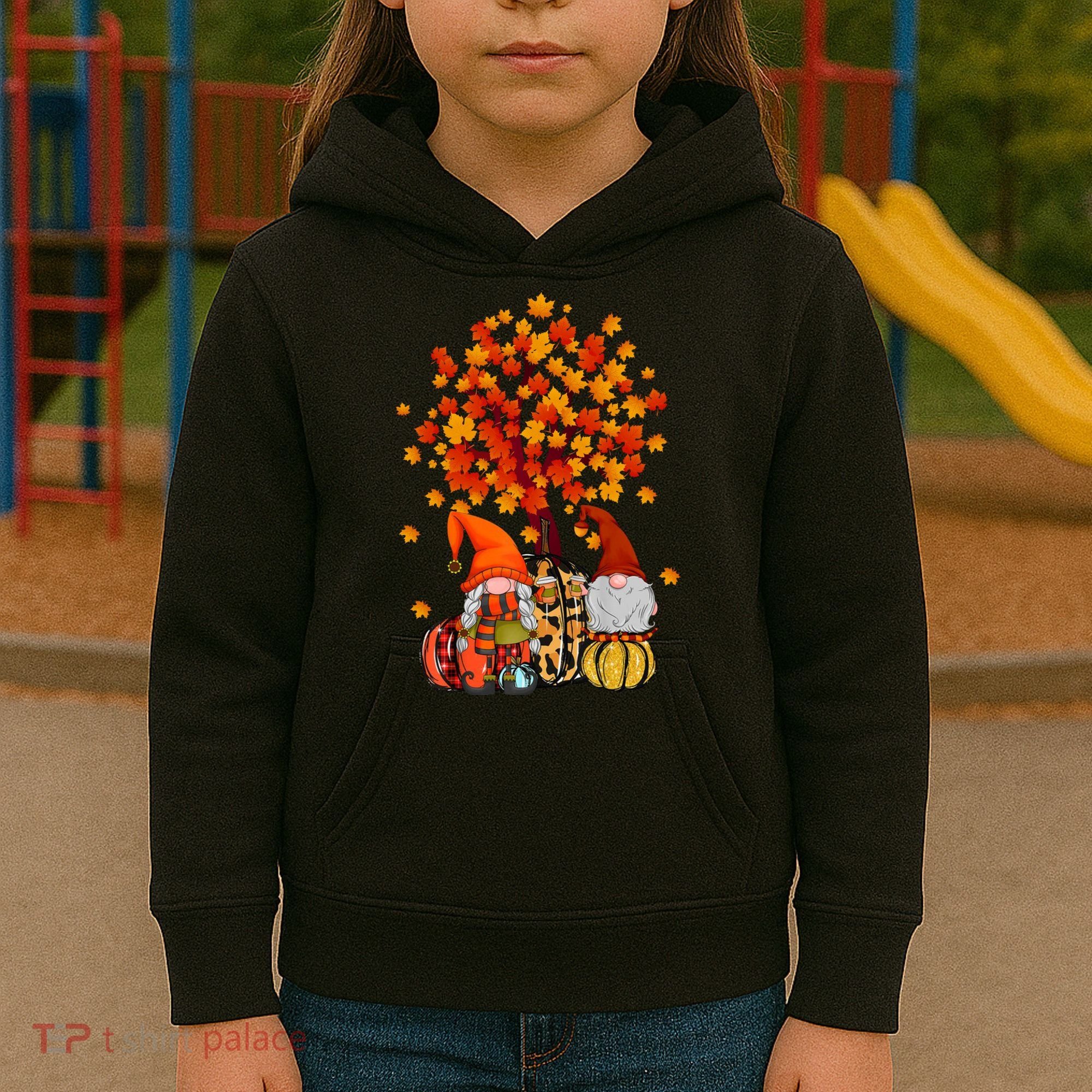 Autumn Leaves Gnomes Fall Season Pumpkin Kids Hoodie