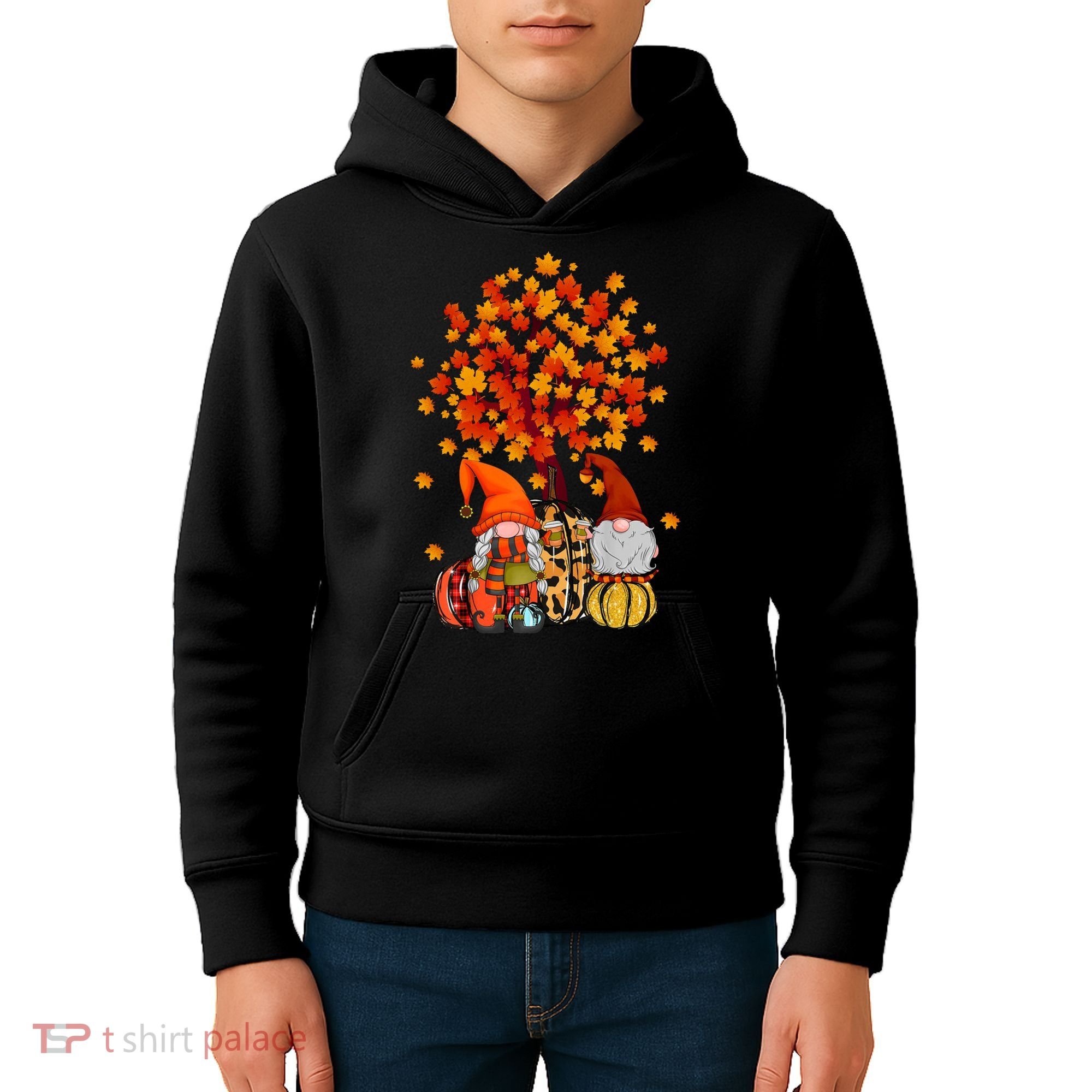 Autumn Leaves Gnomes Fall Season Pumpkin Kids Hoodie