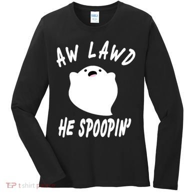 Aw Lawd He Spoopin' Concerned Ghost Design Women's Long Sleeve Shirt