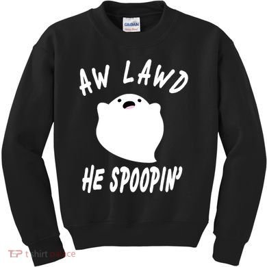 Aw Lawd He Spoopin' Concerned Ghost Design Kids Sweatshirt