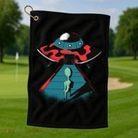 Alien Entering UFO Golf Towel thumb 1