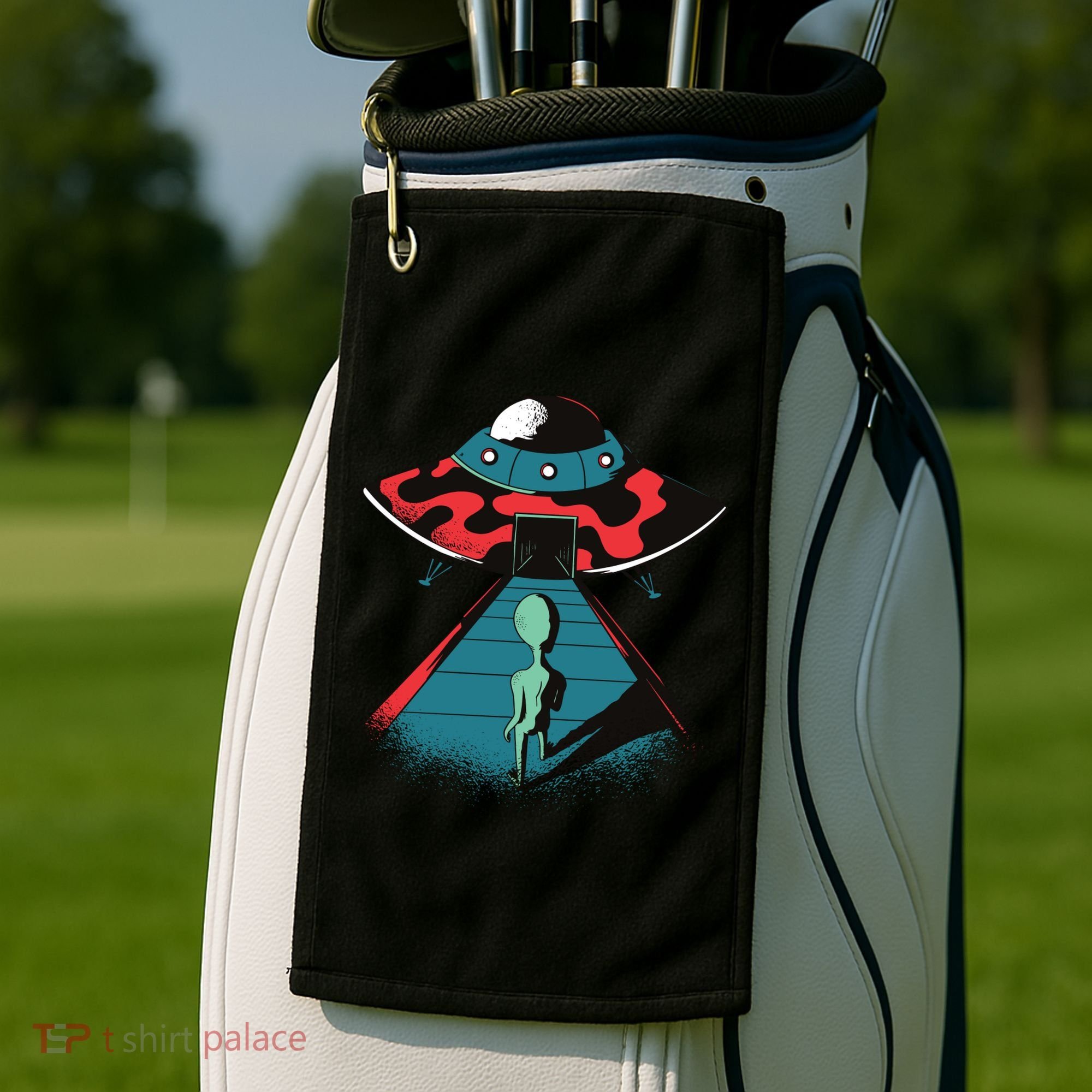 Alien Entering UFO Golf Towel