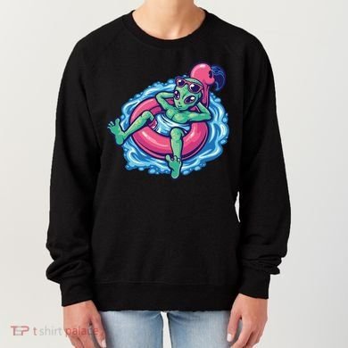 Alien On Flamingo Floaty Funny Women's Sweatshirt
