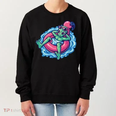 Alien On Flamingo Floaty Funny Women's Sweatshirt