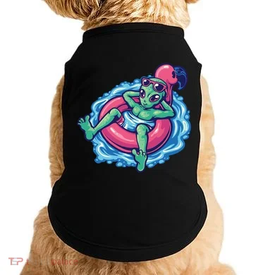 Alien On Flamingo Floaty Funny Doggie Tank