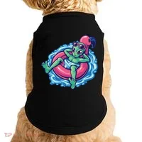 Alien On Flamingo Floaty Funny Doggie Tank thumb 0