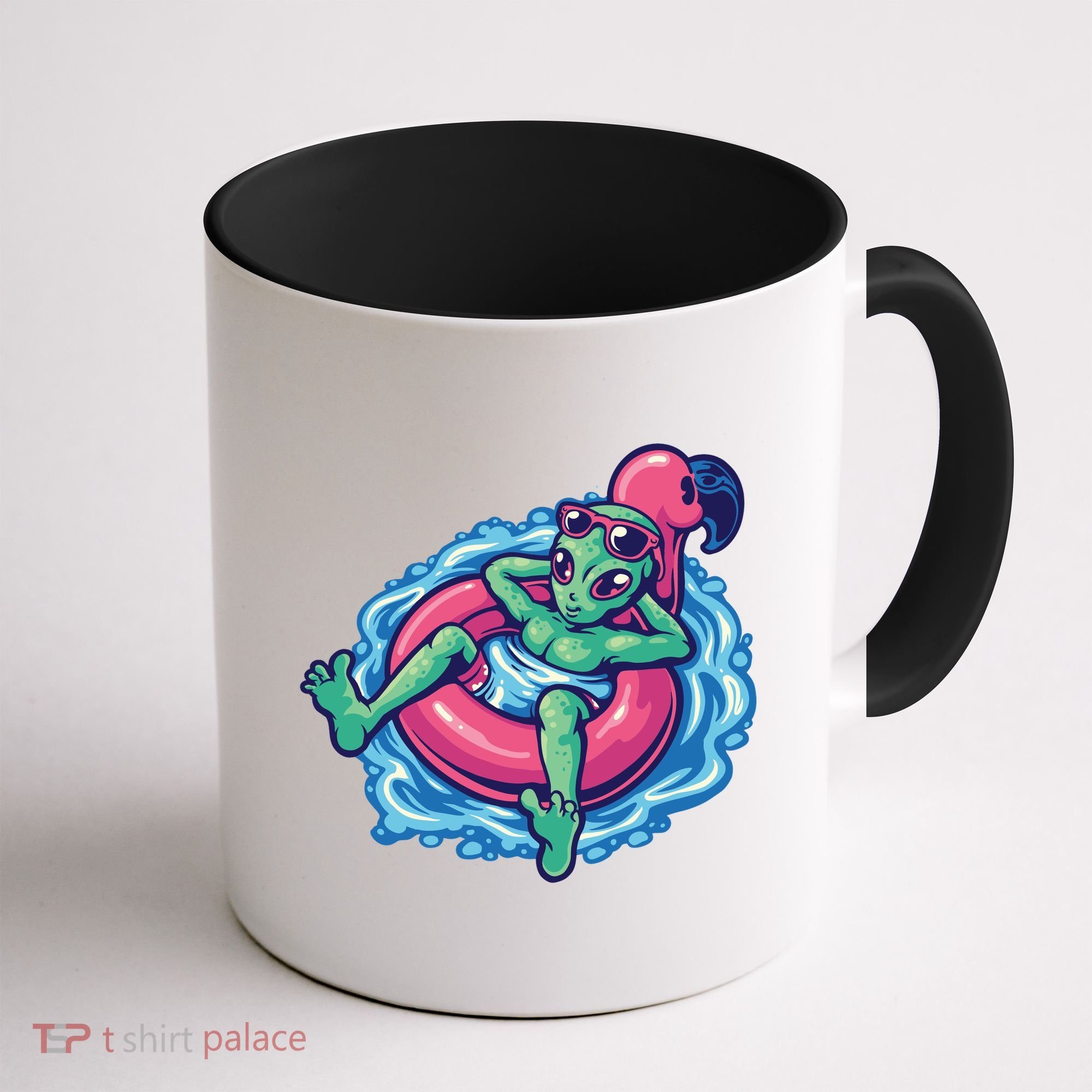 Alien On Flamingo Floaty Funny Coffee Mug