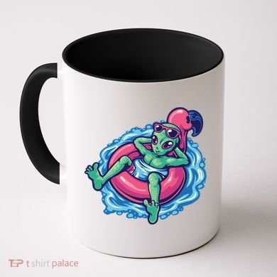 Alien On Flamingo Floaty Funny Coffee Mug