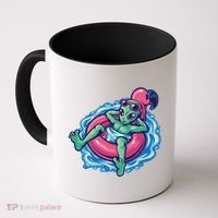 Alien On Flamingo Floaty Funny Coffee Mug thumb 0