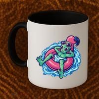Alien On Flamingo Floaty Funny Coffee Mug thumb 2