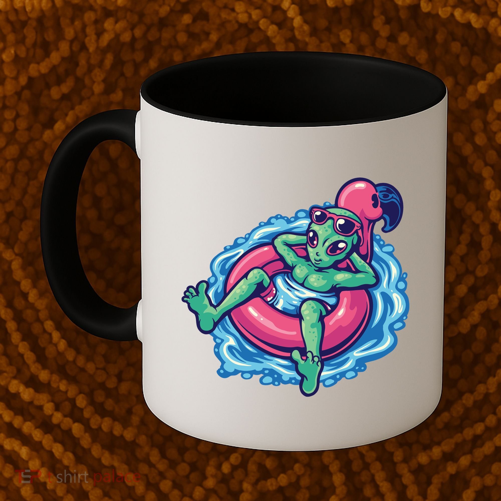 Alien On Flamingo Floaty Funny Coffee Mug