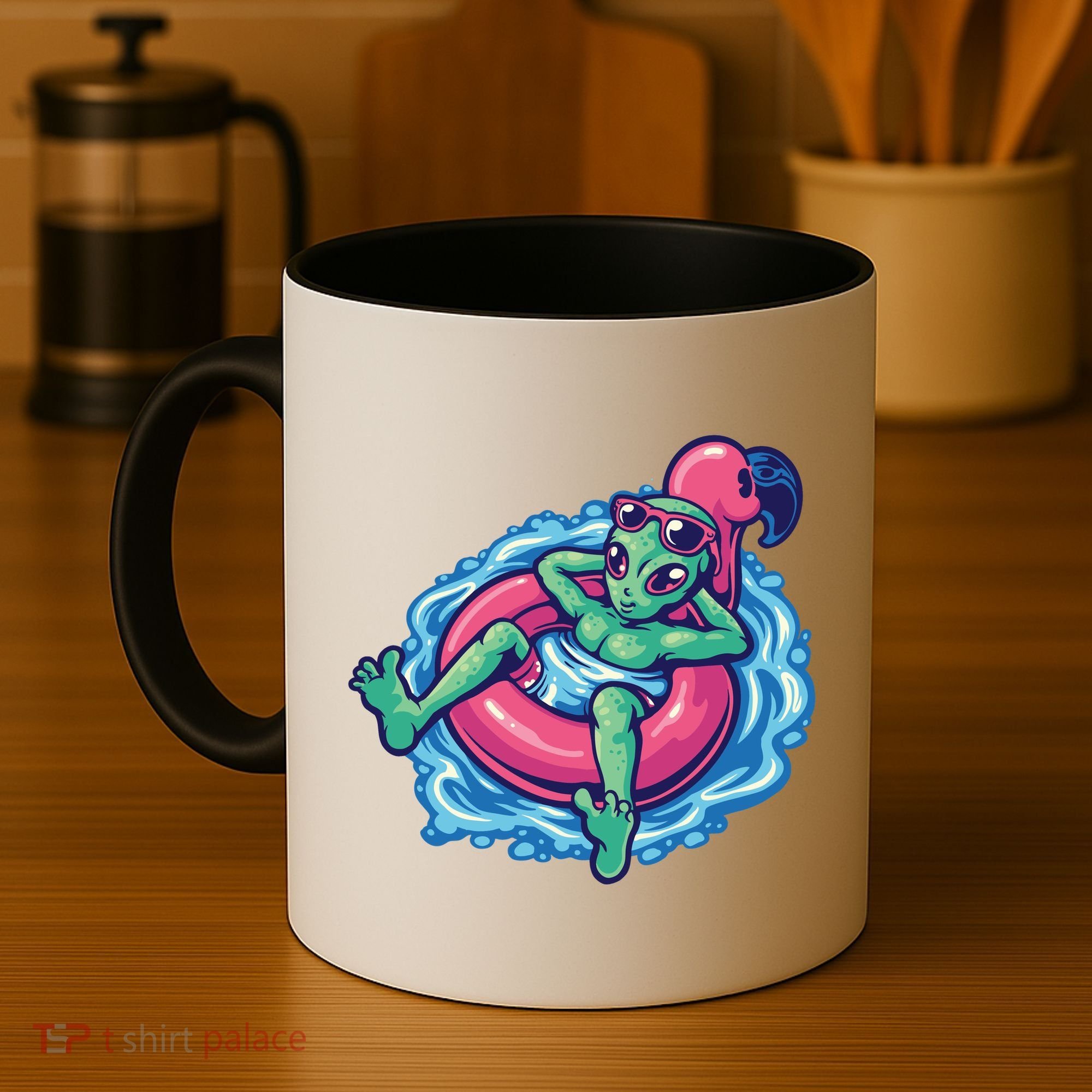 Alien On Flamingo Floaty Funny Coffee Mug