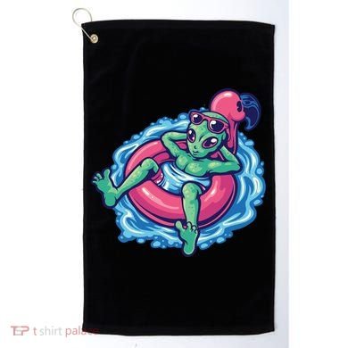Alien On Flamingo Floaty Funny Golf Towel