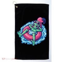 Alien On Flamingo Floaty Funny Golf Towel thumb 0