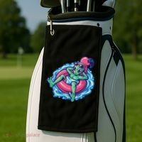 Alien On Flamingo Floaty Funny Golf Towel thumb 2