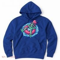 Alien On Flamingo Floaty Funny Hoodie thumb 0