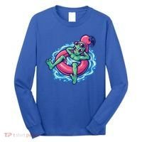 Alien On Flamingo Floaty Funny Long Sleeve Shirt thumb 0