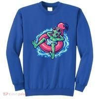 Alien On Flamingo Floaty Funny Sweatshirt thumb 0