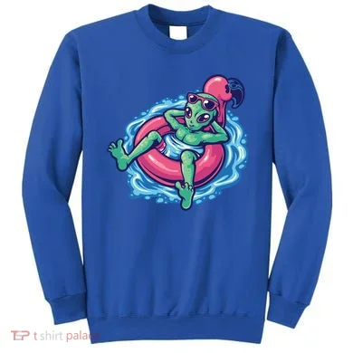 Alien On Flamingo Floaty Funny Sweatshirt