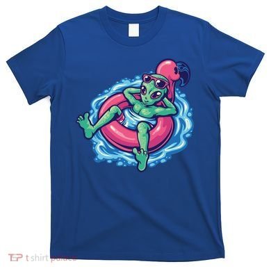 Alien On Flamingo Floaty Funny T-Shirt