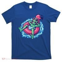 Alien On Flamingo Floaty Funny T-Shirt thumb 0